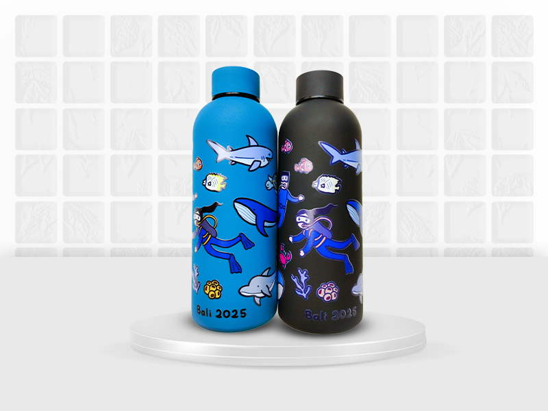 tumbler custom & botol minum custom di cetak dengan UV printing kualitas terbaik dan bisa juga di cetak dengan uv marking